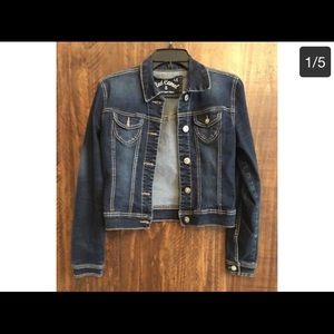Denim Jacket Distressed Cropped Large